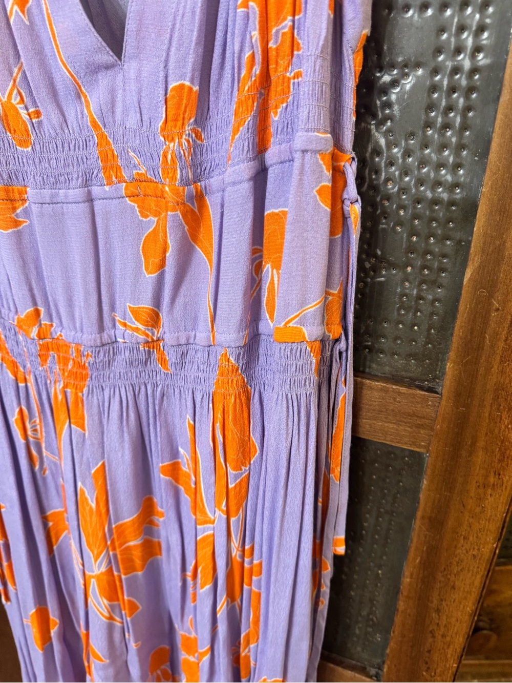 Thaikoon Lavender & Orange Floral V-Neck Midi Dress Sz 12 - Picture 3 of 10